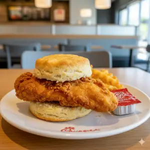 "Chick-fil-A Chicken Biscuit breakfast sandwich with classic chicken filet"