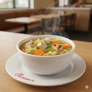 "Chick-fil-A Chicken Noodle Soup cup with broth, veggies and chicken"