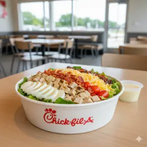 "Chick-fil-A Cobb Salad with egg, cheese, bacon and chicken"