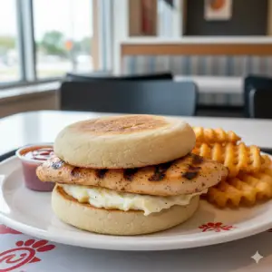 "Chick-fil-A Egg White Grill with grilled chicken and toasted English muffin"