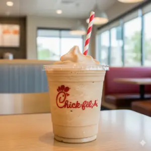 "Chick-fil-A Frosted Coffee sweet coffee mixed with ice cream"