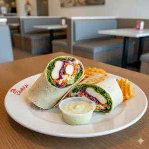 "Chick-fil-A Grilled Chicken Cool Wrap with vegetables and chicken strips"