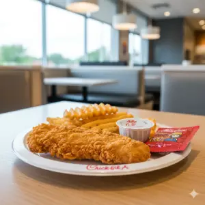 "Chick-fil-A Kids Strips one count crispy chicken strip"