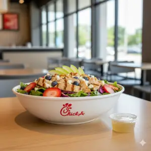 "Chick-fil-A Market Salad with mixed greens, berries and grilled chicken"