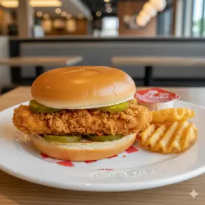 "Chick-fil-A Spicy Chicken Sandwich with hot seasoned filet"