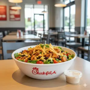 "Chick-fil-A Spicy Southwest Salad with chicken, veggies and cheese"